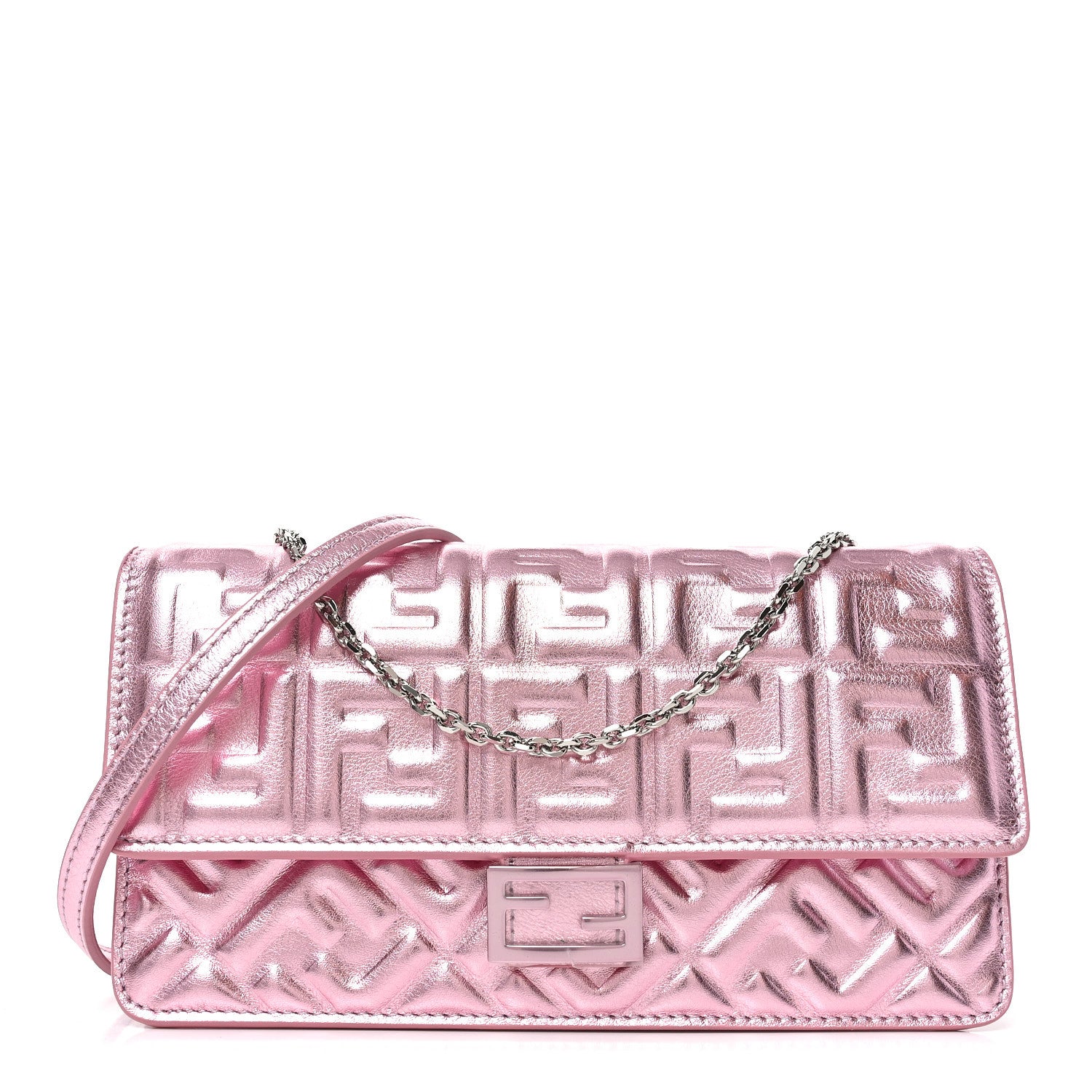 Fendi Metallic Nappa Matisse FF Embossed Wallet On Chain Rosa 1 of 10
