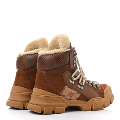 Gucci X SEGA Suede Shearling Calfskin GG Monogram Womens Flashtrek High-Top Sneakers 36 New Cuir Beige Ruggine 4 of 8