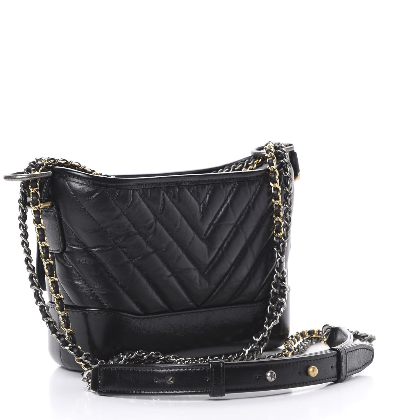 Aged Calfskin Chevron Quilted Small Gabrielle Hobo Black