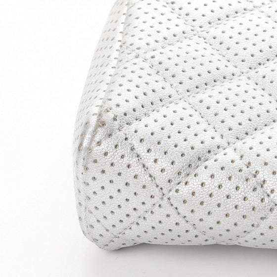 Perforated Lambskin Quilted Mini Phone Holder Clutch Silver