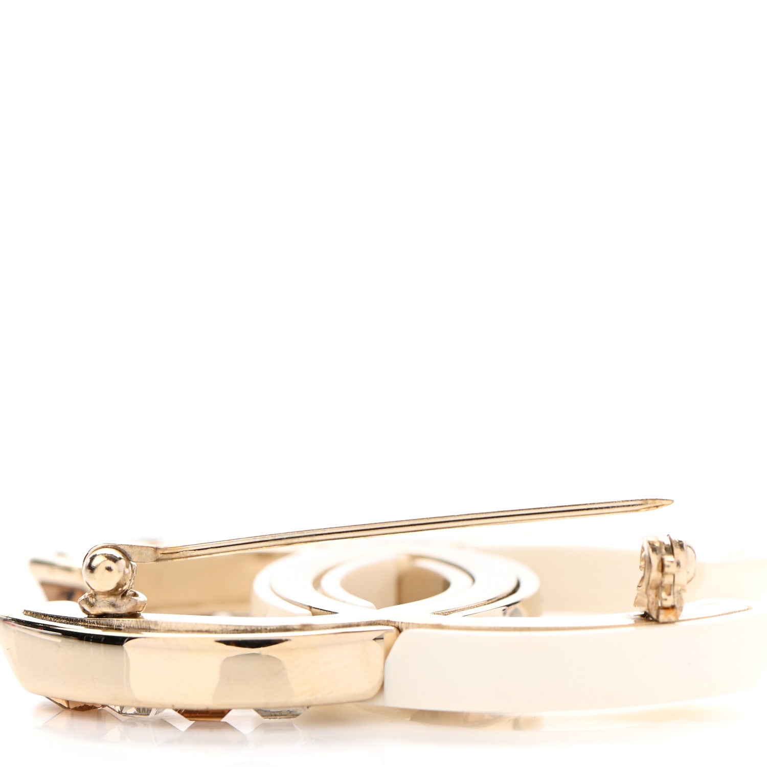 Chanel Resin Crystal Baguette CC Brooch Gold White 4 of 5