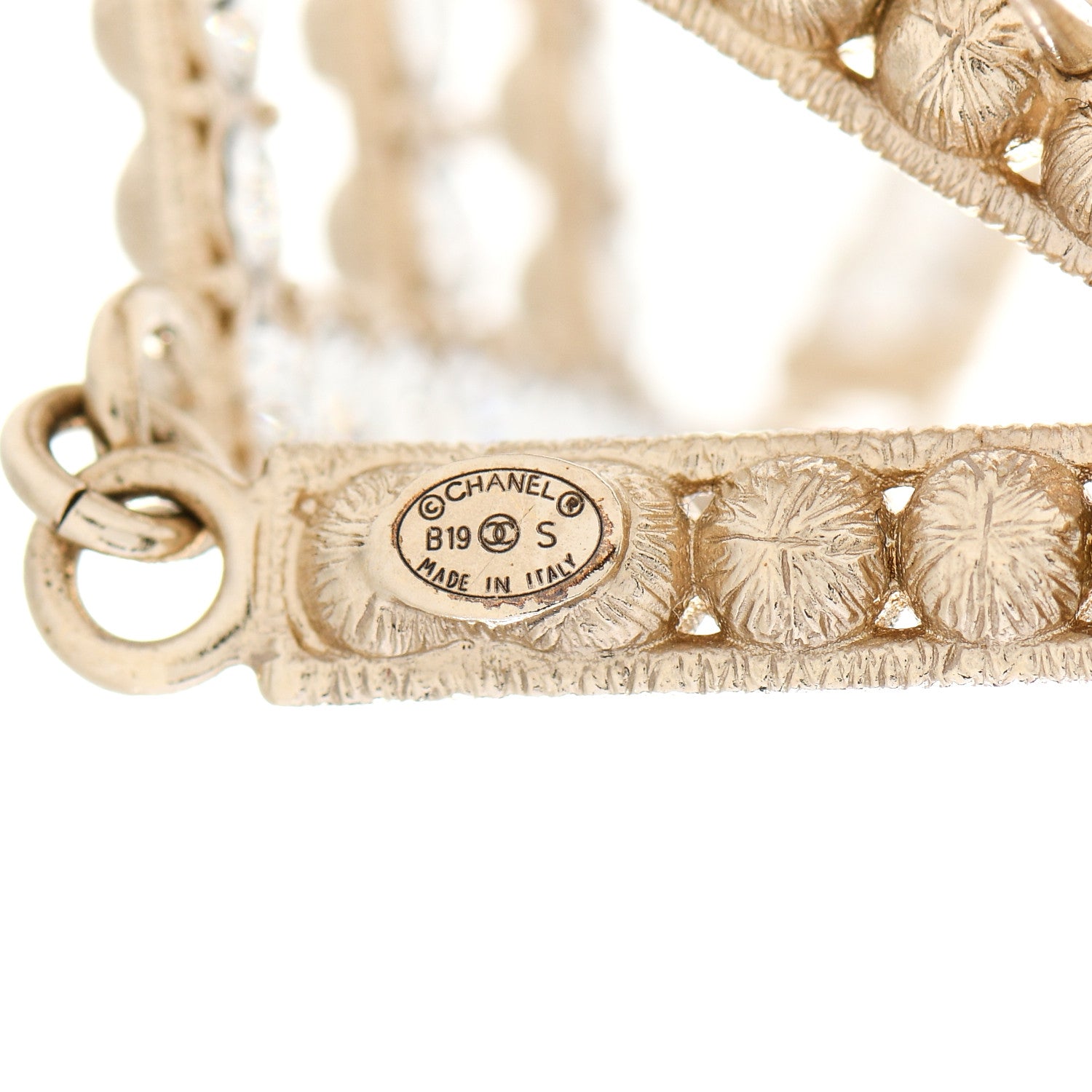 Chanel Crystal Cha-Nel Logo Drop Earrings Gold 4 of 4