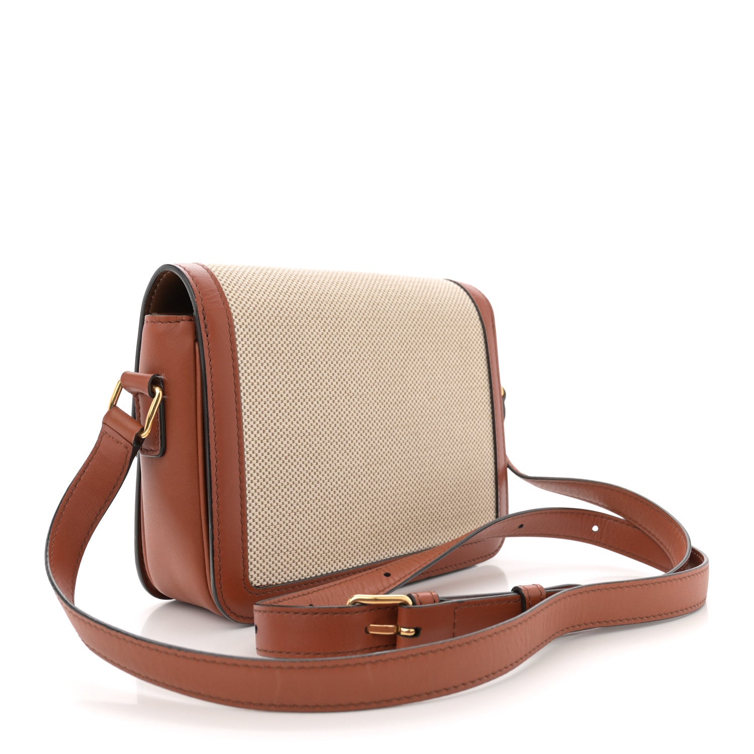 Celine Textile Natural Calfskin Teen Triomphe White Tan 3 of 12