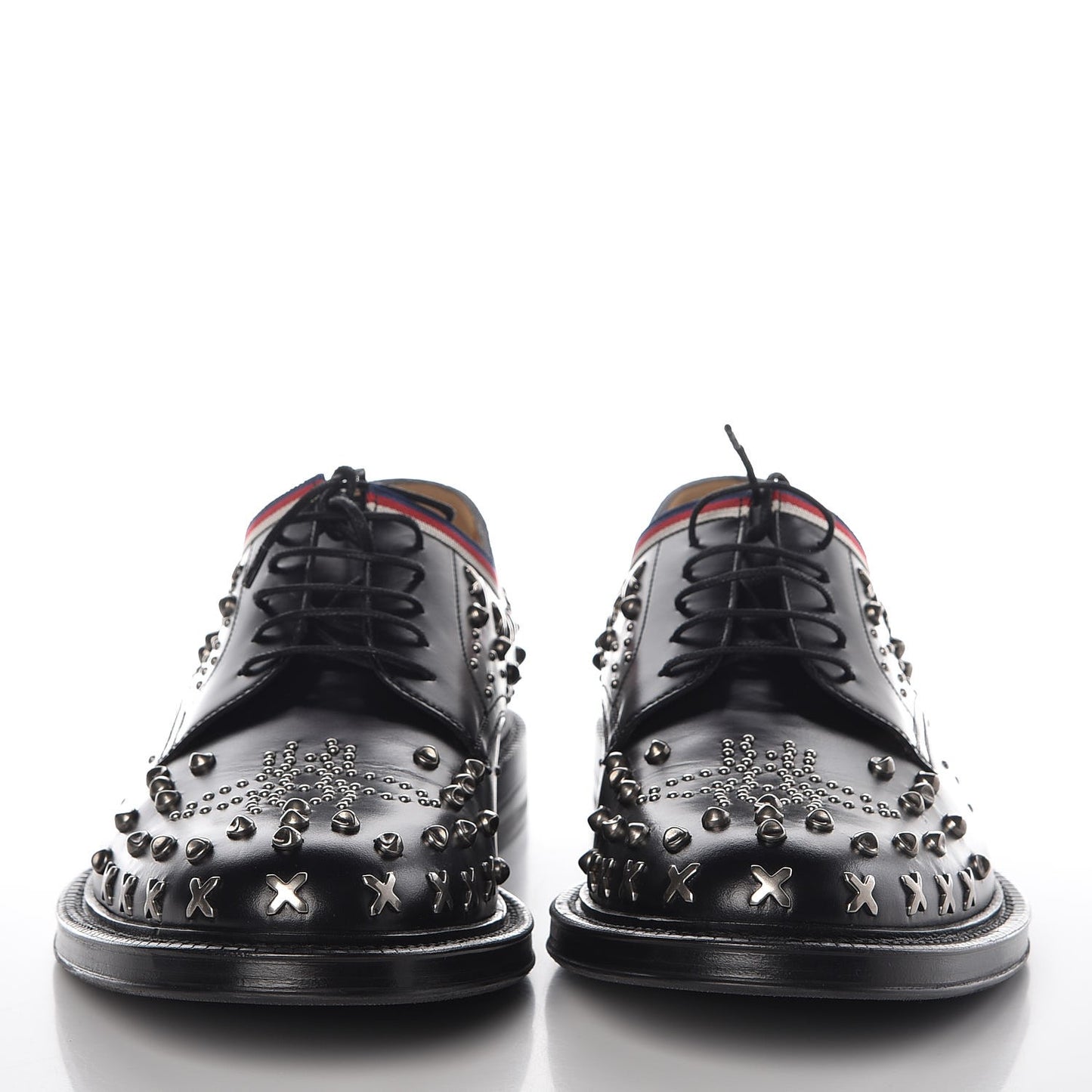 Calfskin Studded Mens Lace Up Loafers 8.5 Black