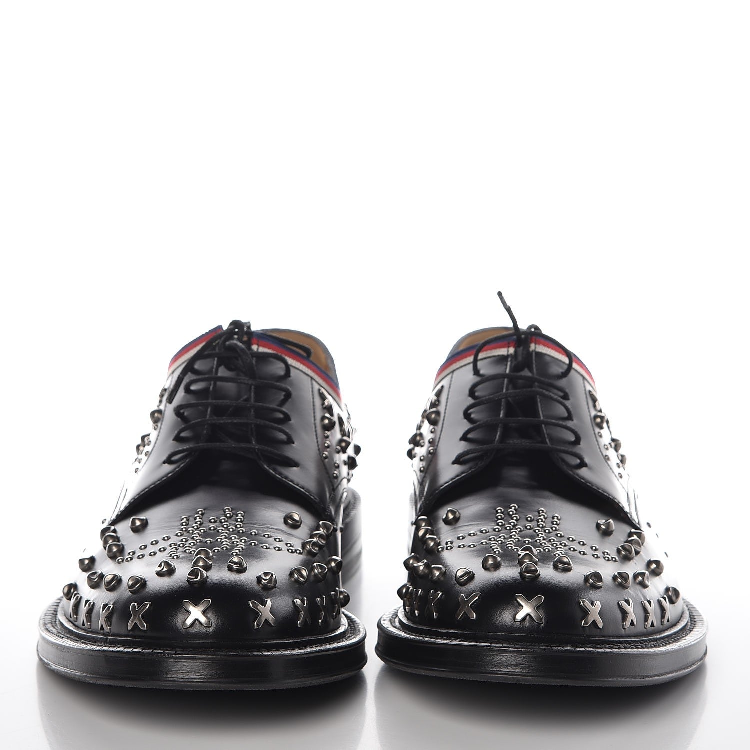 Gucci Calfskin Studded Mens Lace Up Loafers 8.5 Black 2 of 9