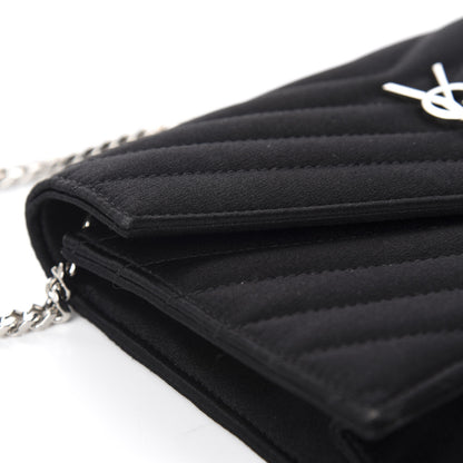 Saint Laurent Satin Chevron Monogram Envelope Chain Wallet Black 10 of 13