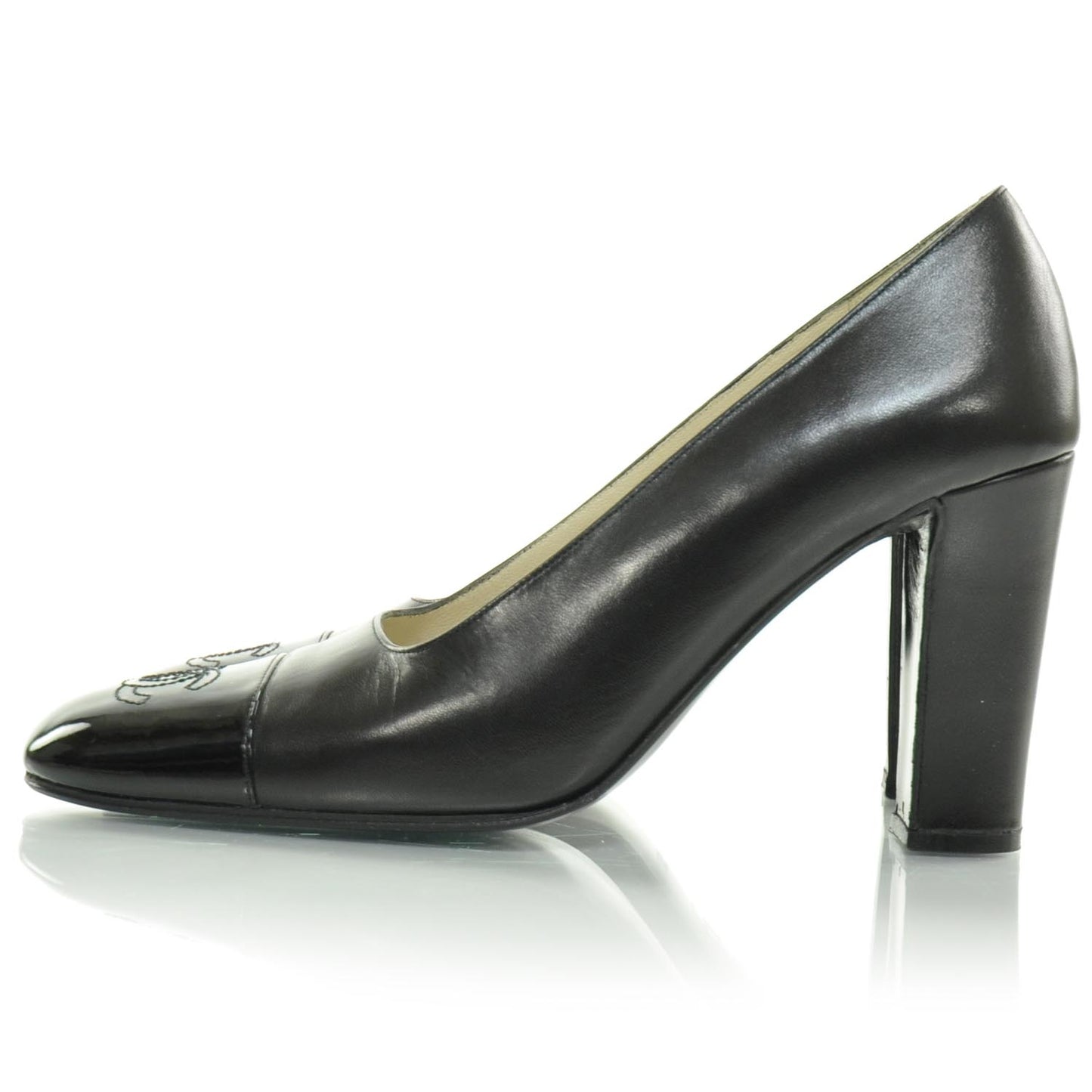 Leather Cap Toe Heels 35.5 Black