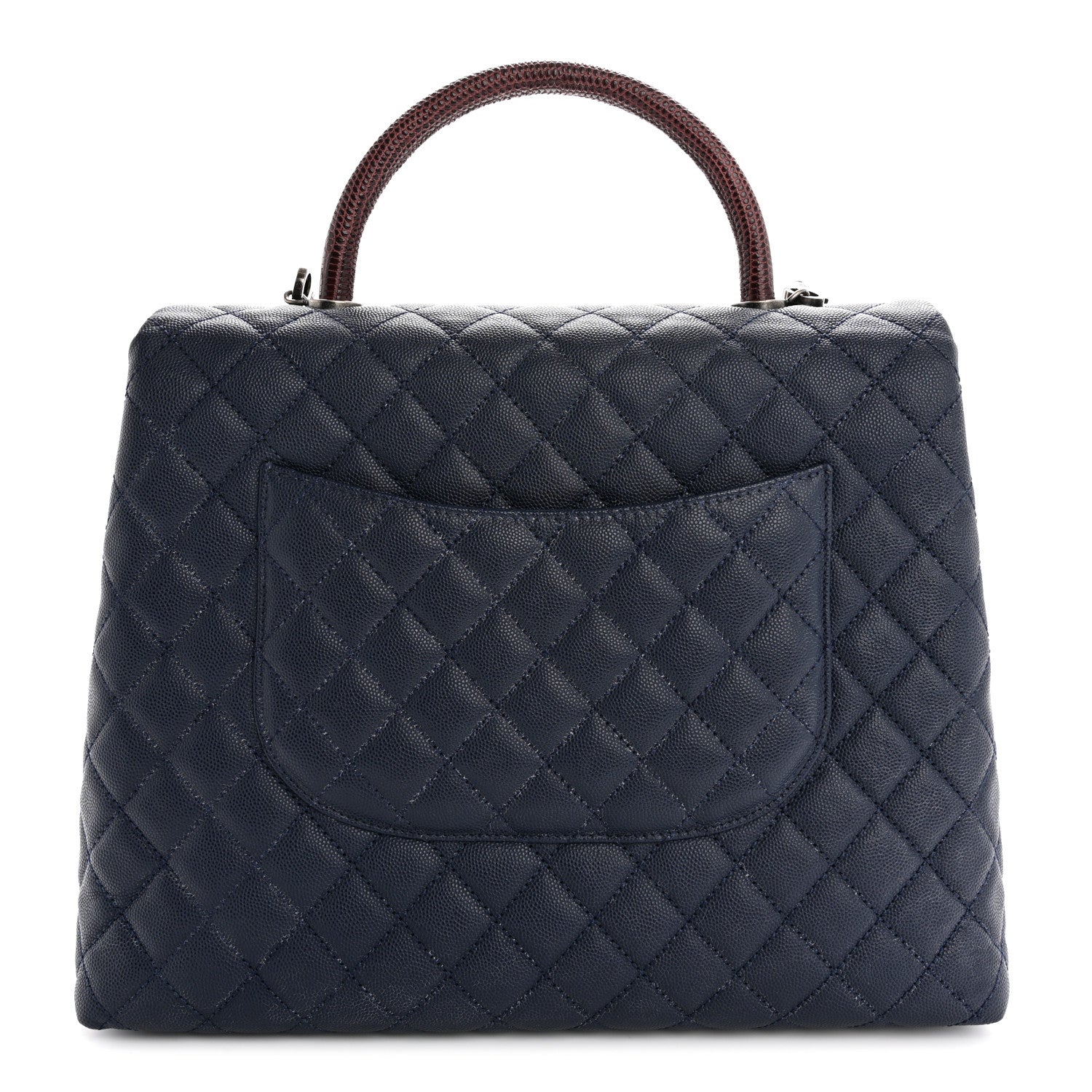 CHANEL ネイビー キルティング バッグ Chanel Caviar Lizard Quilted Large Coco Handle Flap Blue 1732955