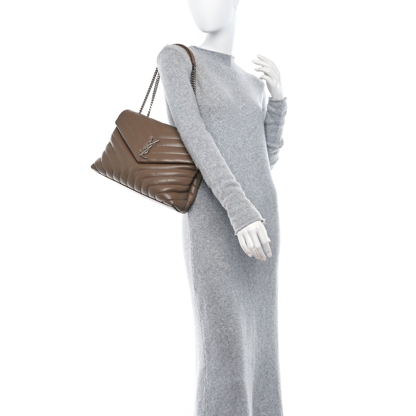 Calfskin Y Quilted Monogram Medium Loulou Chain Satchel Dark Beige