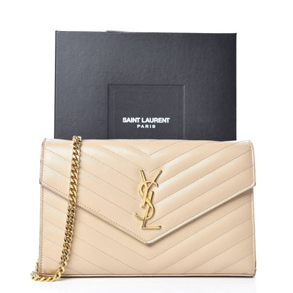 Saint Laurent Grain De Poudre Matelasse Chevron Monogram Chain Wallet Nude Powder 15 of 15