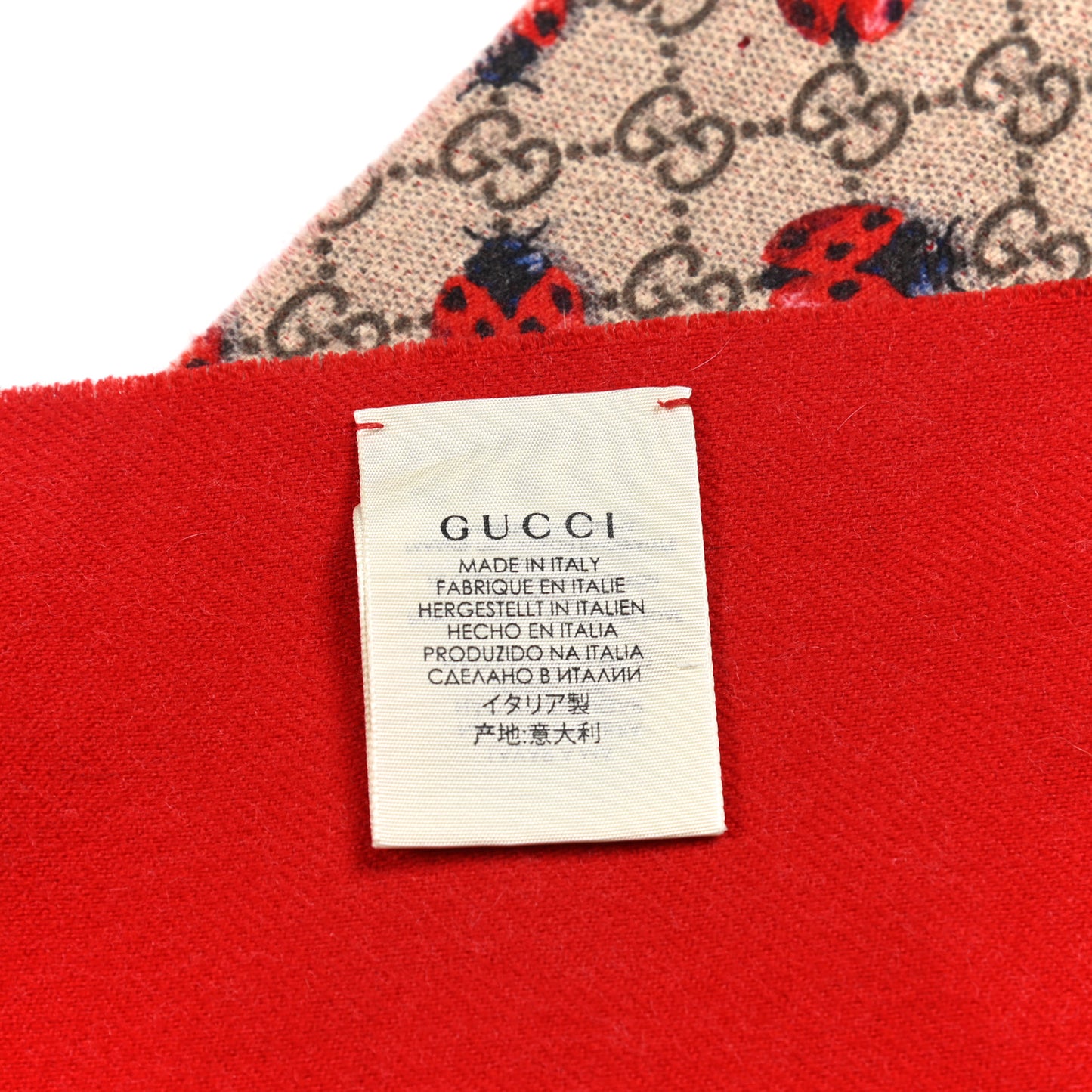 Wool Childrens GG Monogram Ladybug Scarf Red