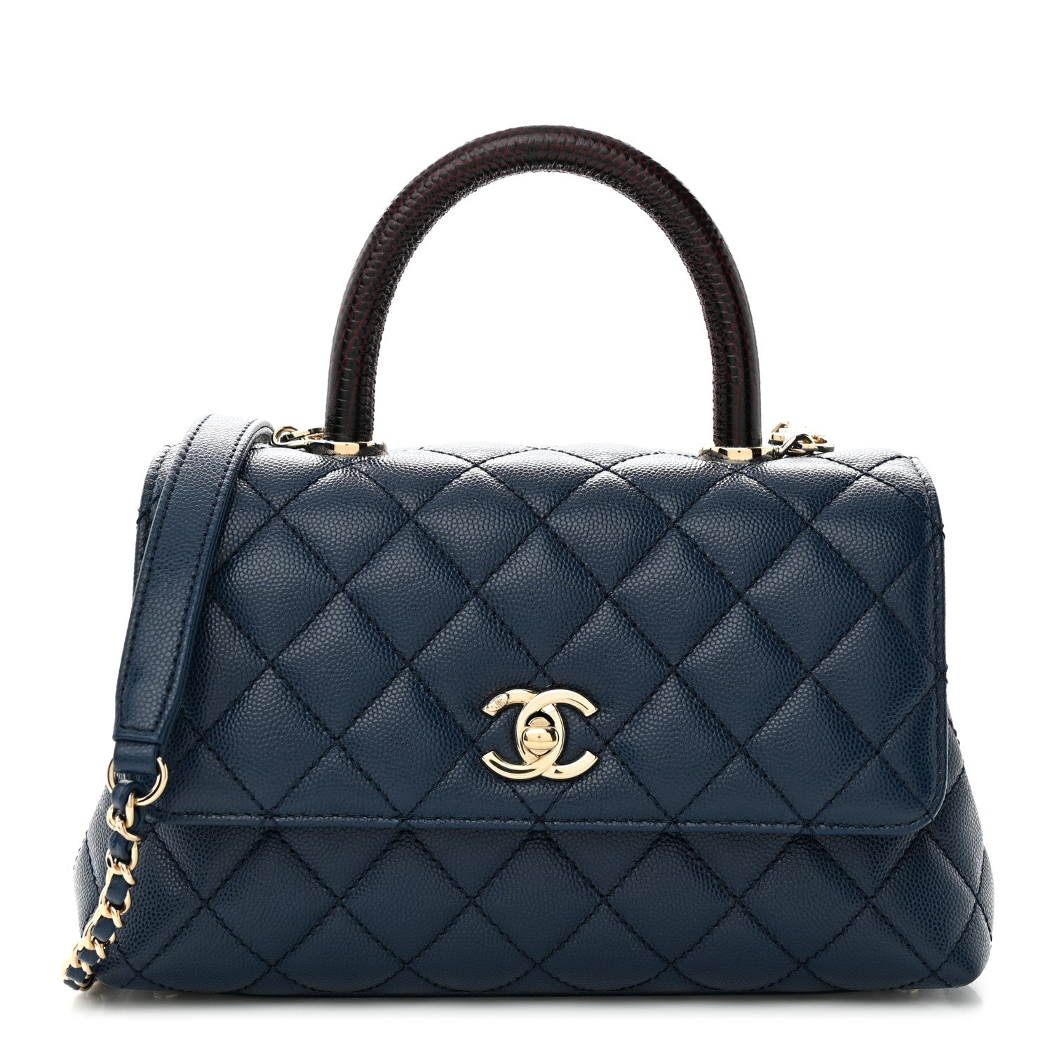 Chanel Caviar Quilted Lizard Embossed Mini Coco Handle Flap Navy Blue 1 of 13