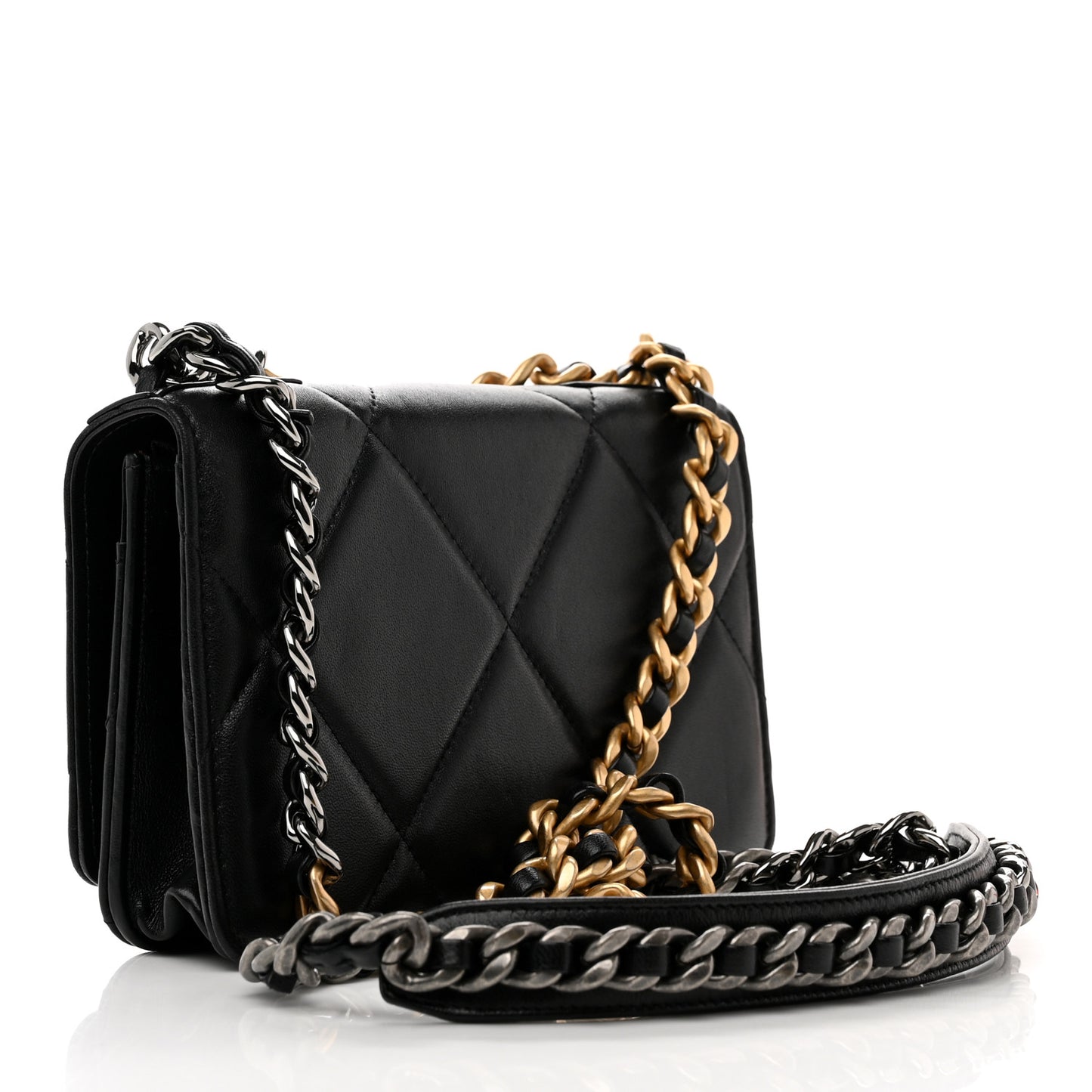 Lambskin Quilted Chanel 19 Wallet On Chain WOC Black