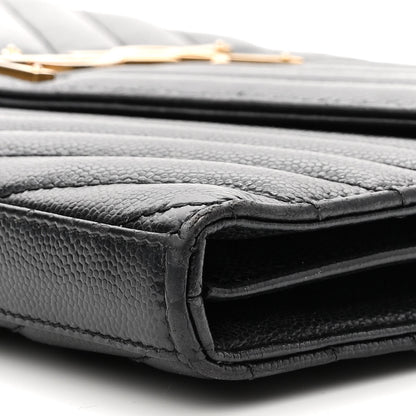 Saint Laurent Grain De Poudre Matelasse Chevron Monogram Chain Wallet Black 10 of 12