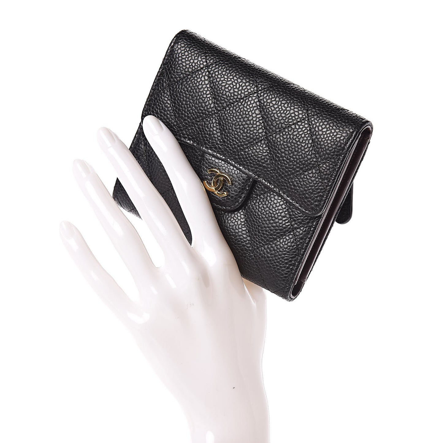 Caviar Quilted Compact Flap Wallet Black