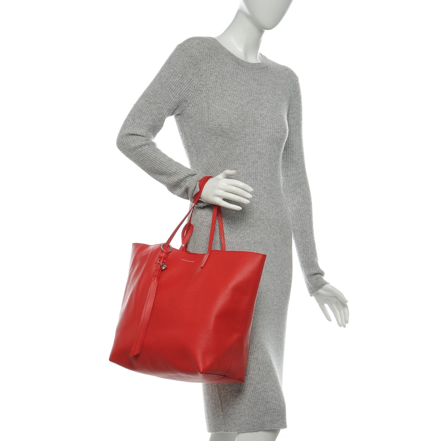 Alexander McQueen Grained Calfskin Skull Open Shopper Tote Red 2 of 6
