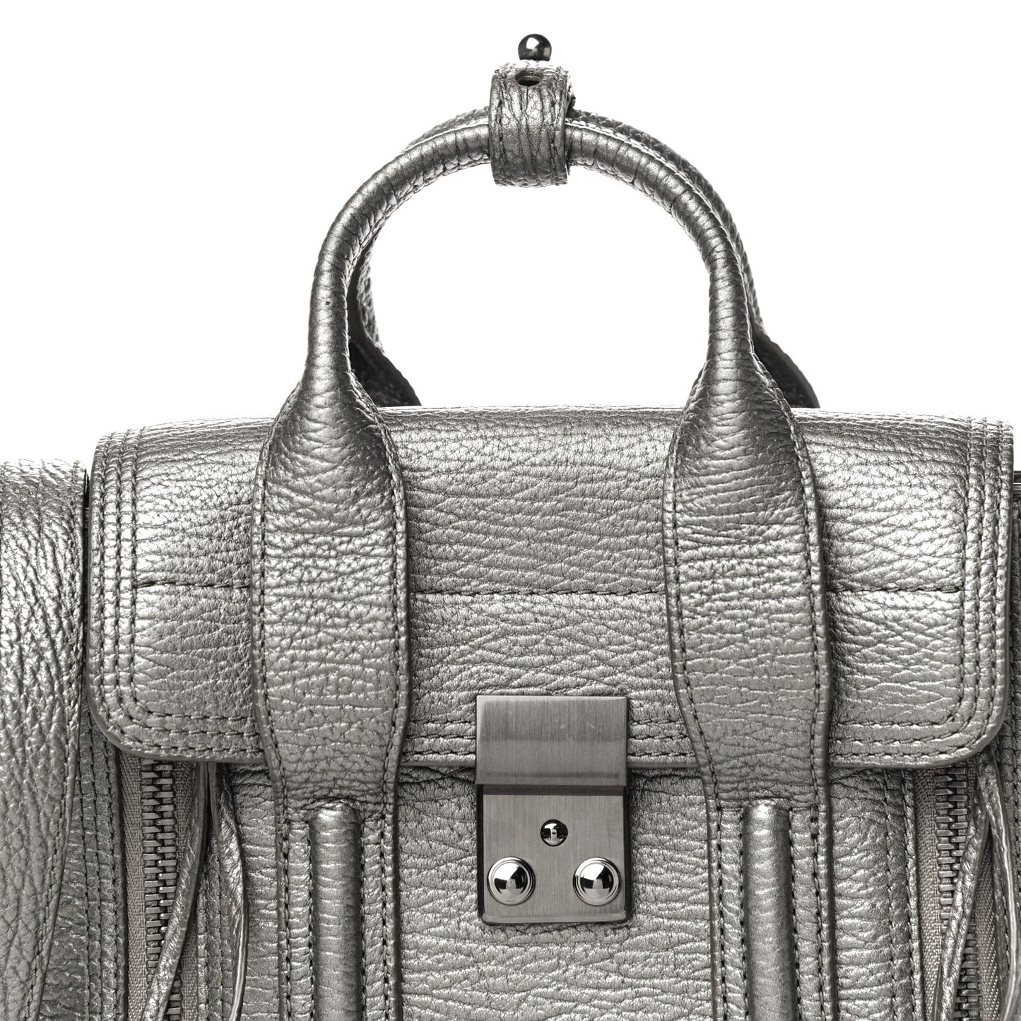 Metallic Textured Calfskin Mini Pashli Satchel Silver