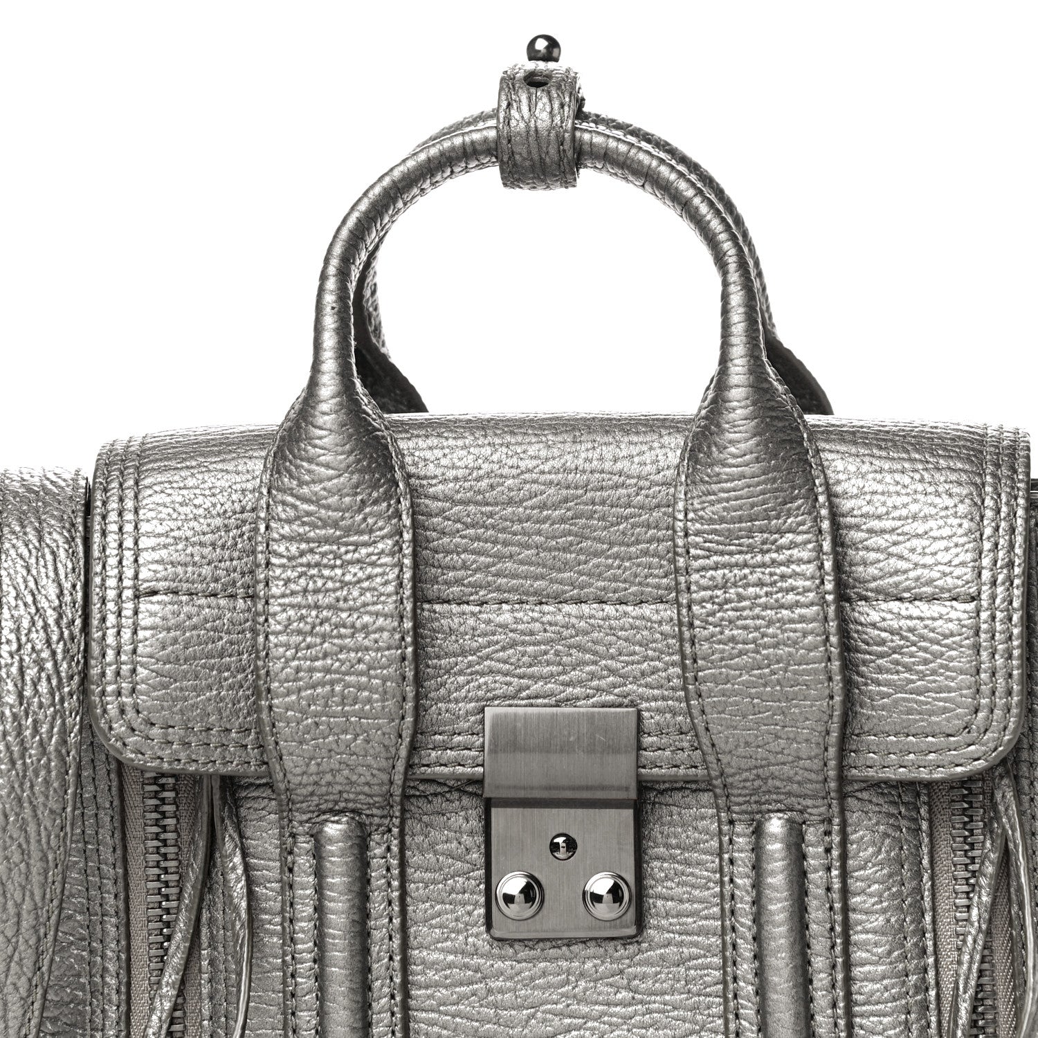 3.1 Phillip Lim Metallic Textured Calfskin Mini Pashli Satchel Silver 8 of 18