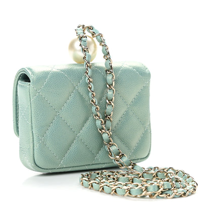 Chanel Iridescent Caviar Quilted Pearl Card Holder On Chain Green 2 of 11