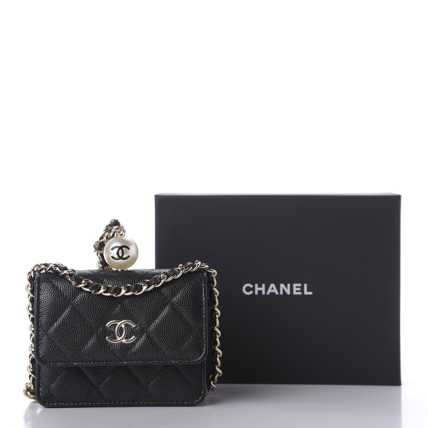 Chanel Caviar Quilted Mini Pearl On Top Coin Purse With Chain Black 11 of 11
