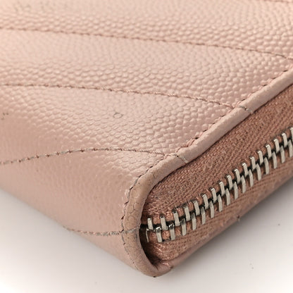 Saint Laurent Grain De Poudre Matelasse Chevron Monogram Zip Around Wallet Rose Poudre 8 of 9