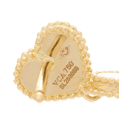 Van Cleef & Arpels 18K Yellow Gold Diamond Mother of Pearl Effeuillage Sweet Alhambra Heart Earrings 3 of 5