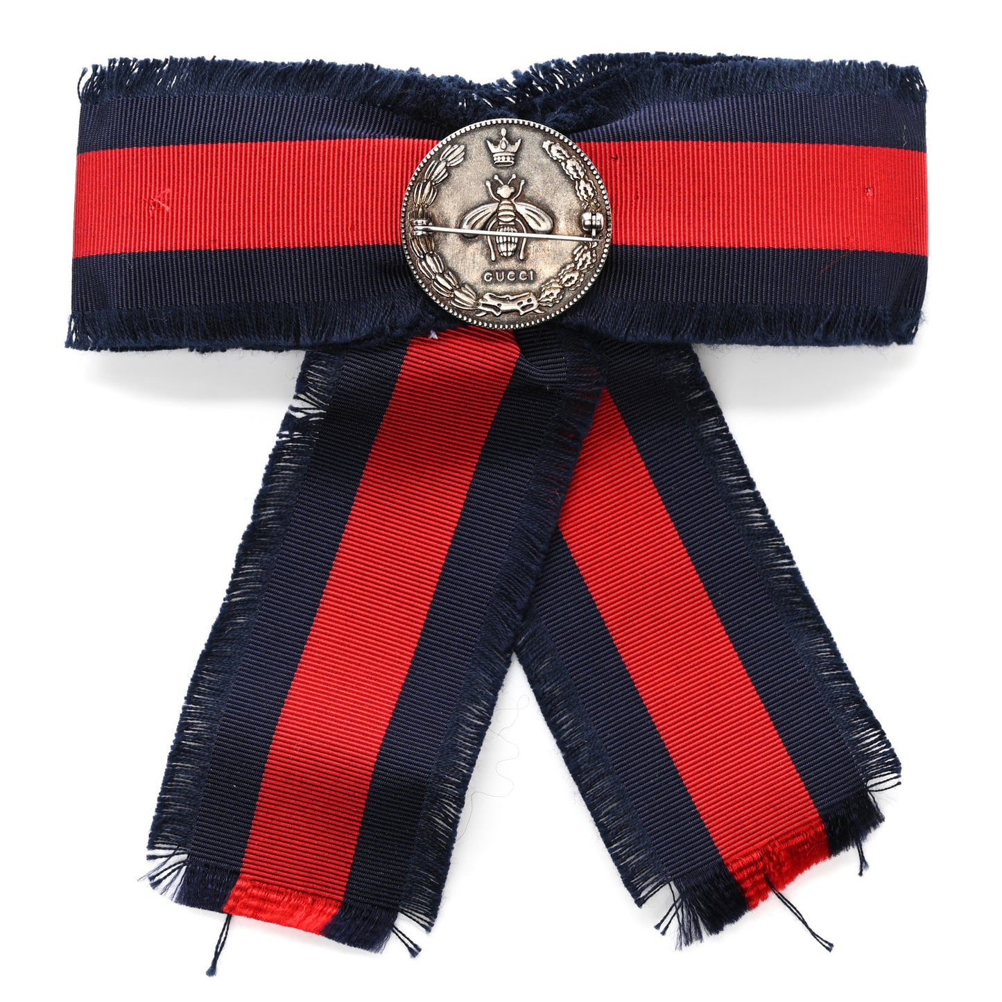 Grosgrain Web Crystal Bow Brooch Blue Red