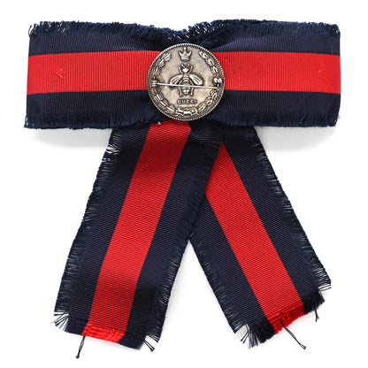 Gucci Grosgrain Web Crystal Bow Brooch Blue Red 3 of 7