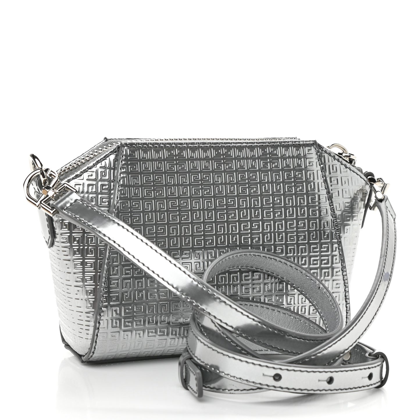 Metallic Calfskin 4G Embossed Nano Antigona Silver