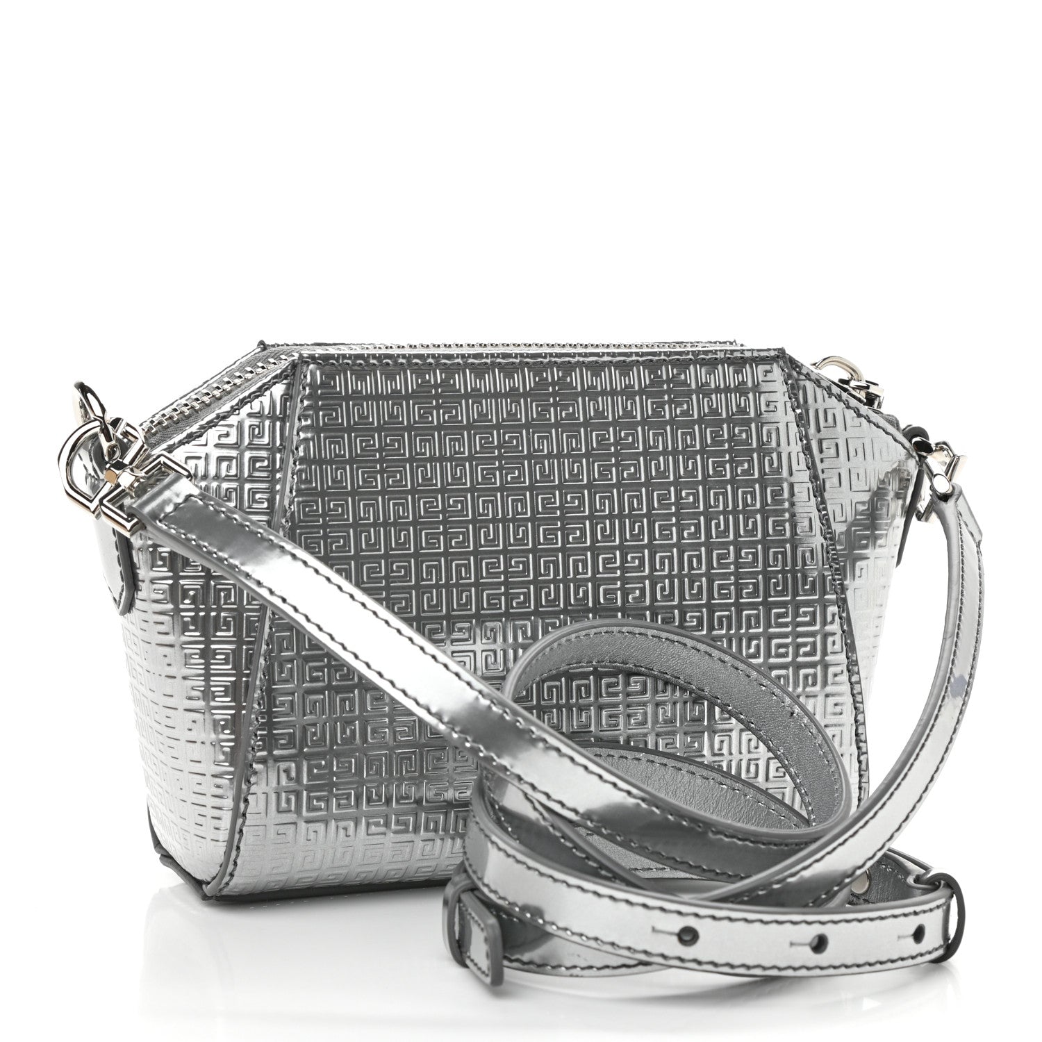 Givenchy Metallic Calfskin 4G Embossed Nano Antigona Silver 3 of 9