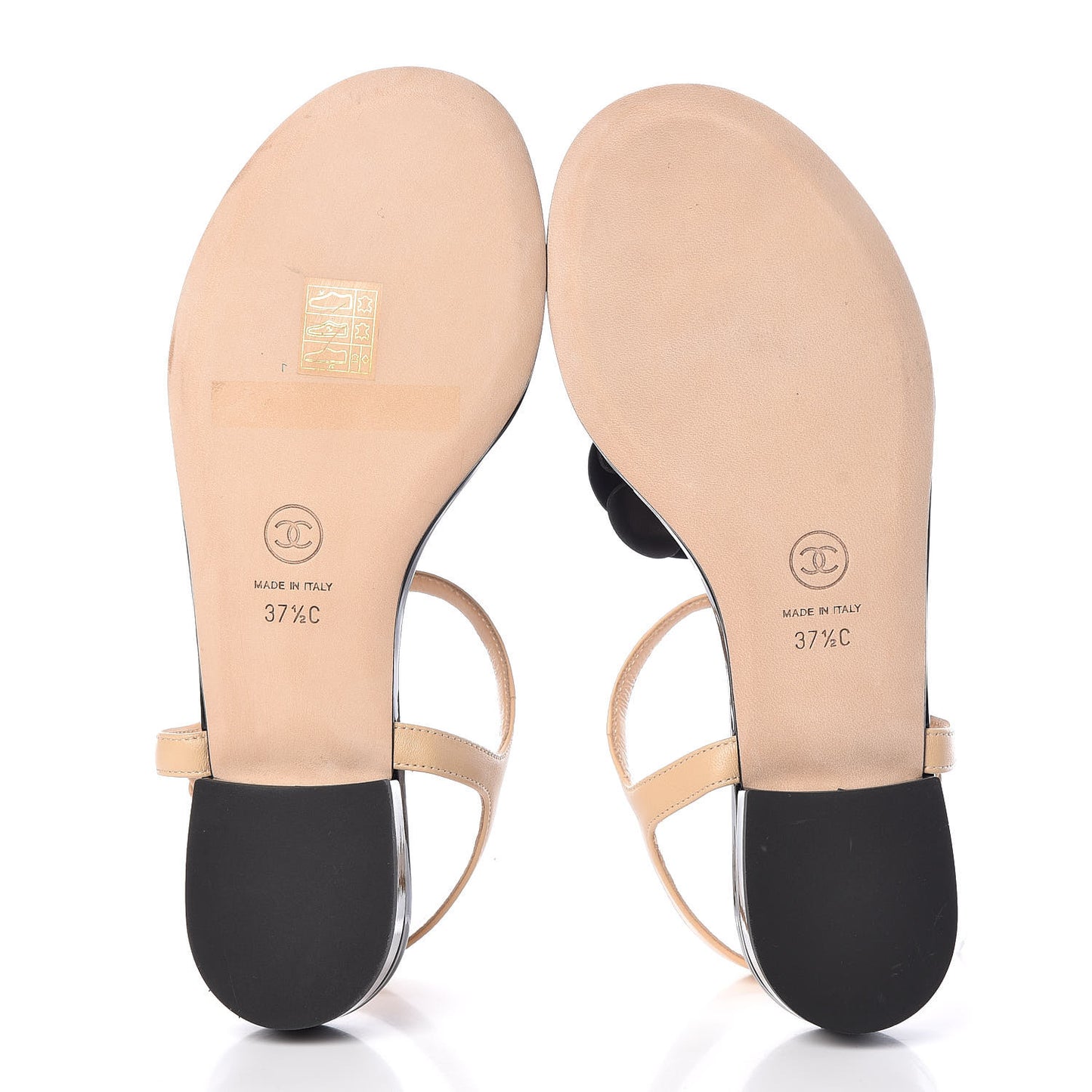 Lambskin Camellia Thong Sandals 37.5 Beige Black