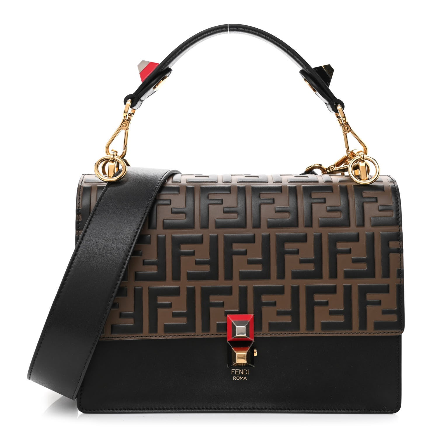 Fendi Vitello Liberty Bi-Color FF 1974 Embossed Kan I Shoulder Bag Black Maya 1 of 10