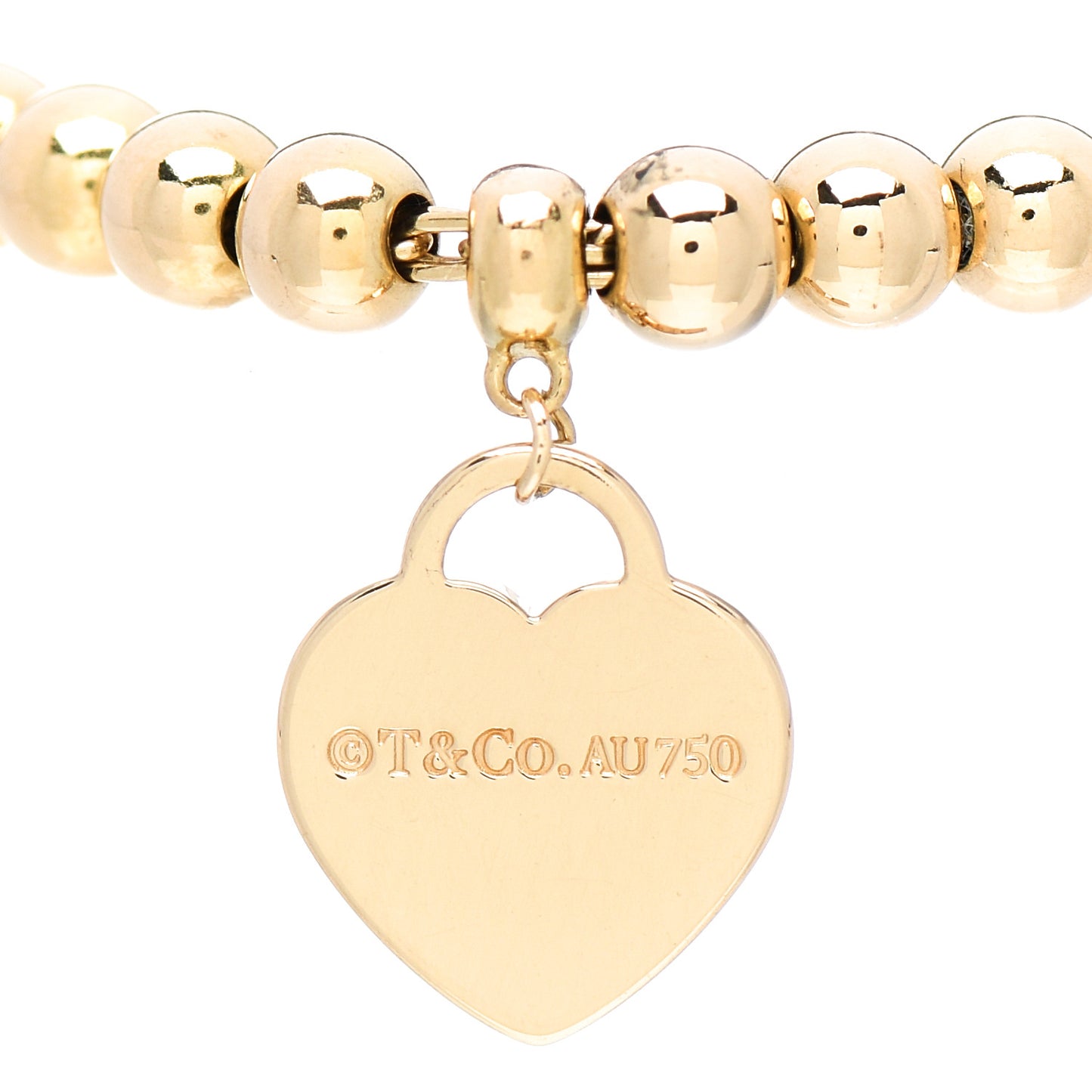 18K Yellow Gold 4mm Return To Tiffany Bead Heart Tag Bracelet