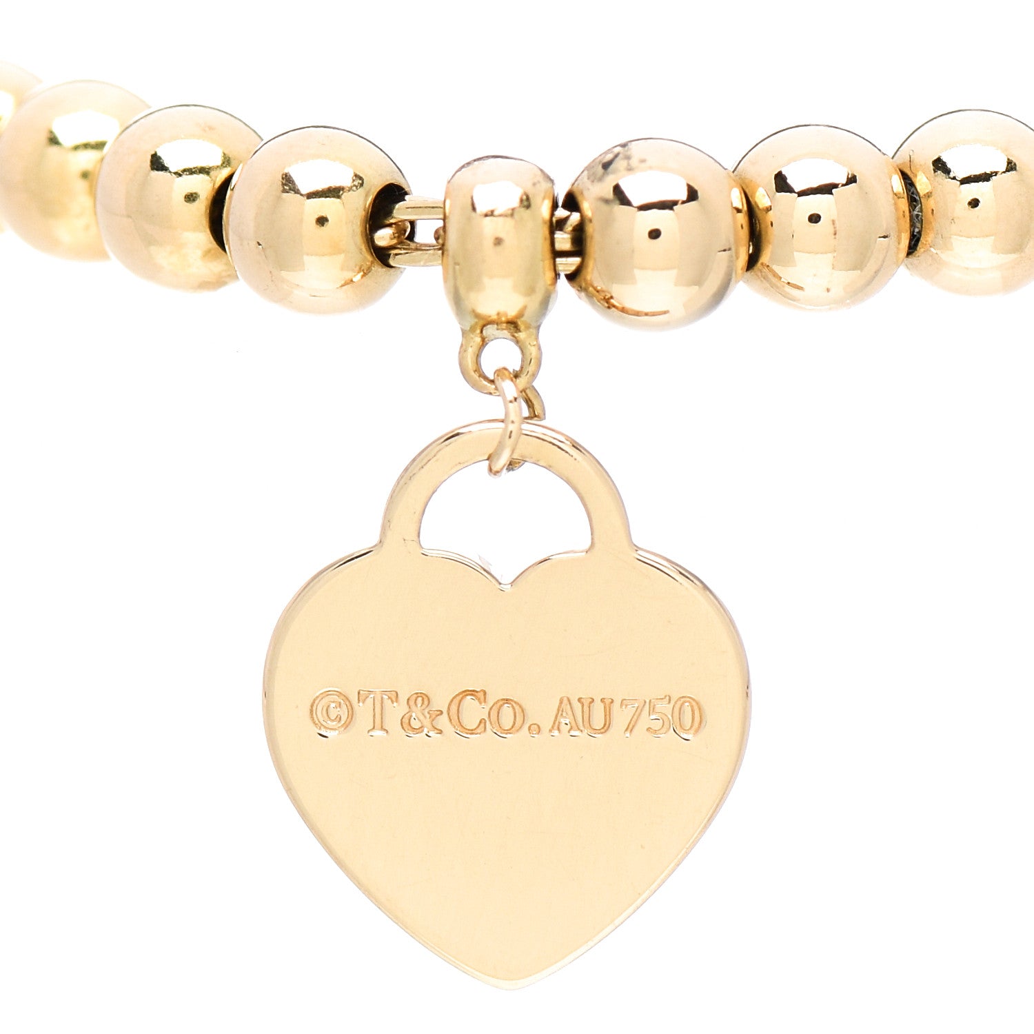 Tiffany 18K Yellow Gold 4mm Return To Tiffany Bead Heart Tag Bracelet 4 of 5