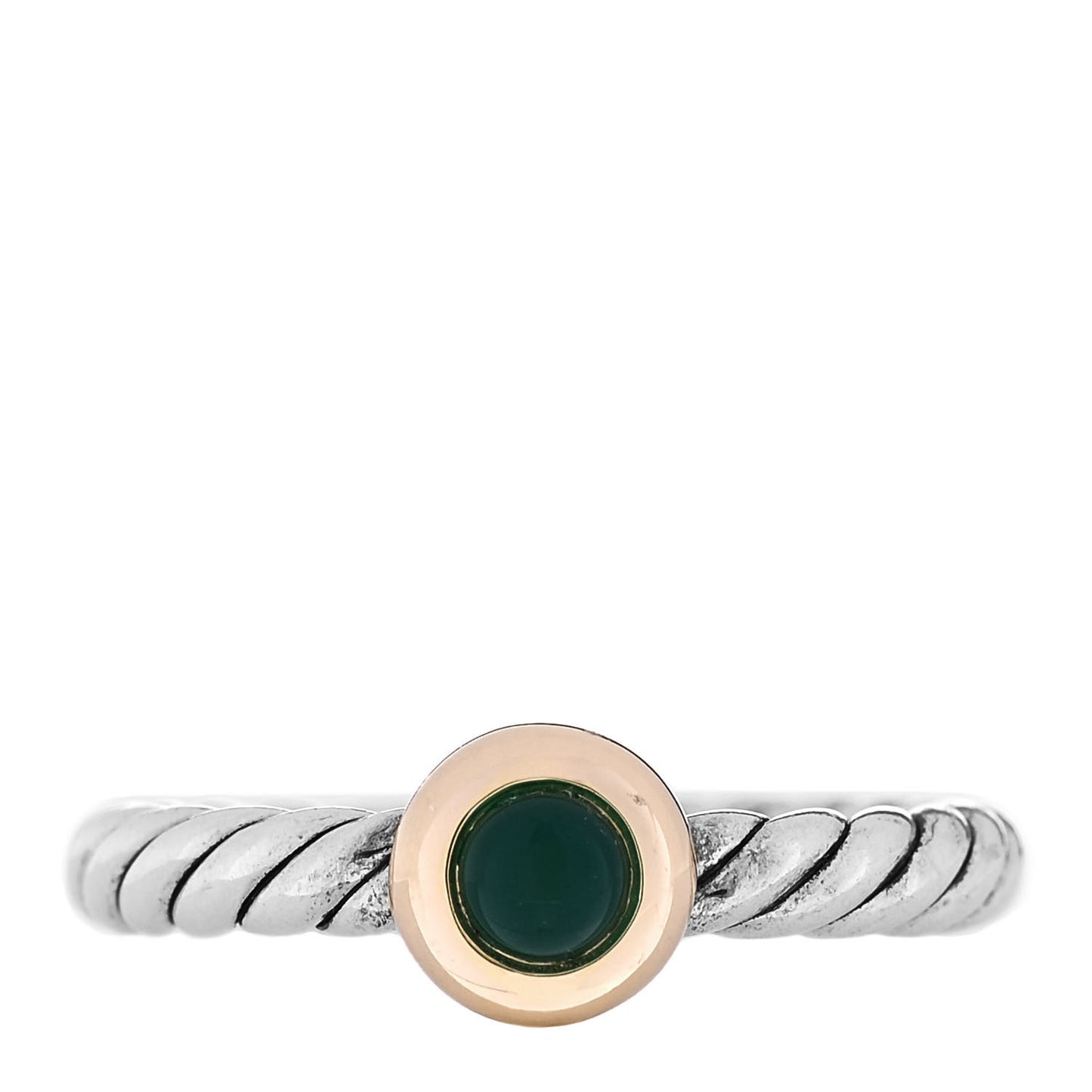 Sterling Silver 14K Yellow Gold Green Onyx Petite Cable Ring 52 6