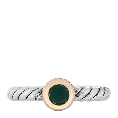 David Yurman Sterling Silver 14K Yellow Gold Green Onyx Petite Cable Ring 52 6 1 of 4