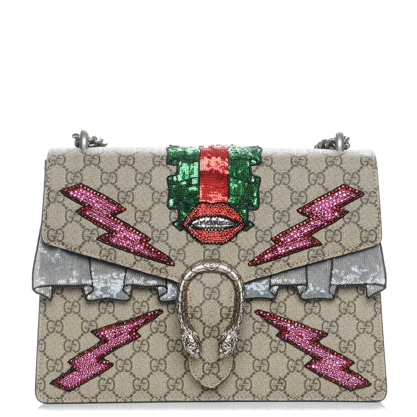 GG Supreme Monogram Lightning Embroidered Medium Dionysus Shoulder Bag Beige