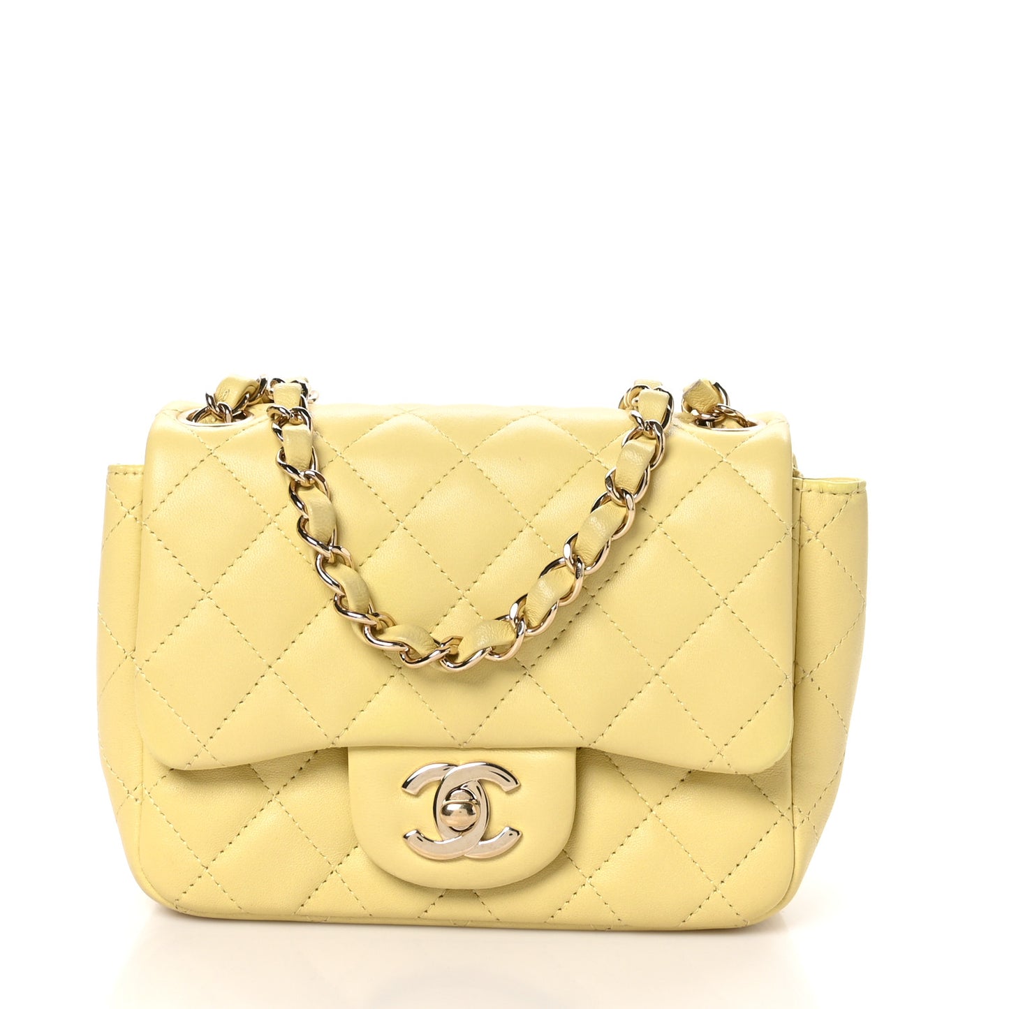 Lambskin Quilted Mini Square Flap Light Yellow