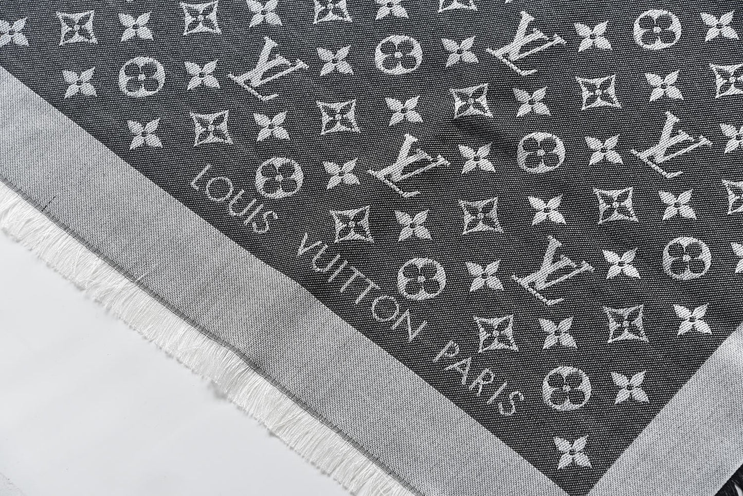Wool Silk Monogram Denim Shawl Black