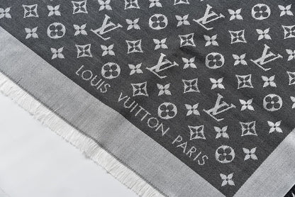 Louis Vuitton Wool Silk Monogram Denim Shawl Black 3 of 4
