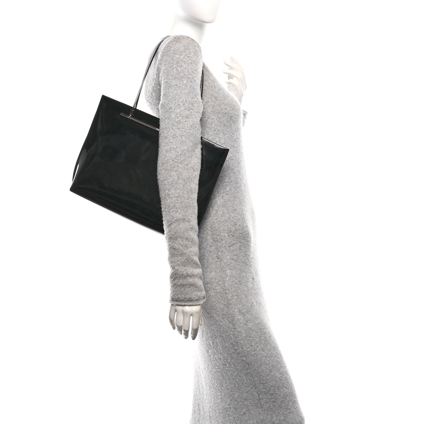 Patent Calfskin Suzanne Shopping Tote Black