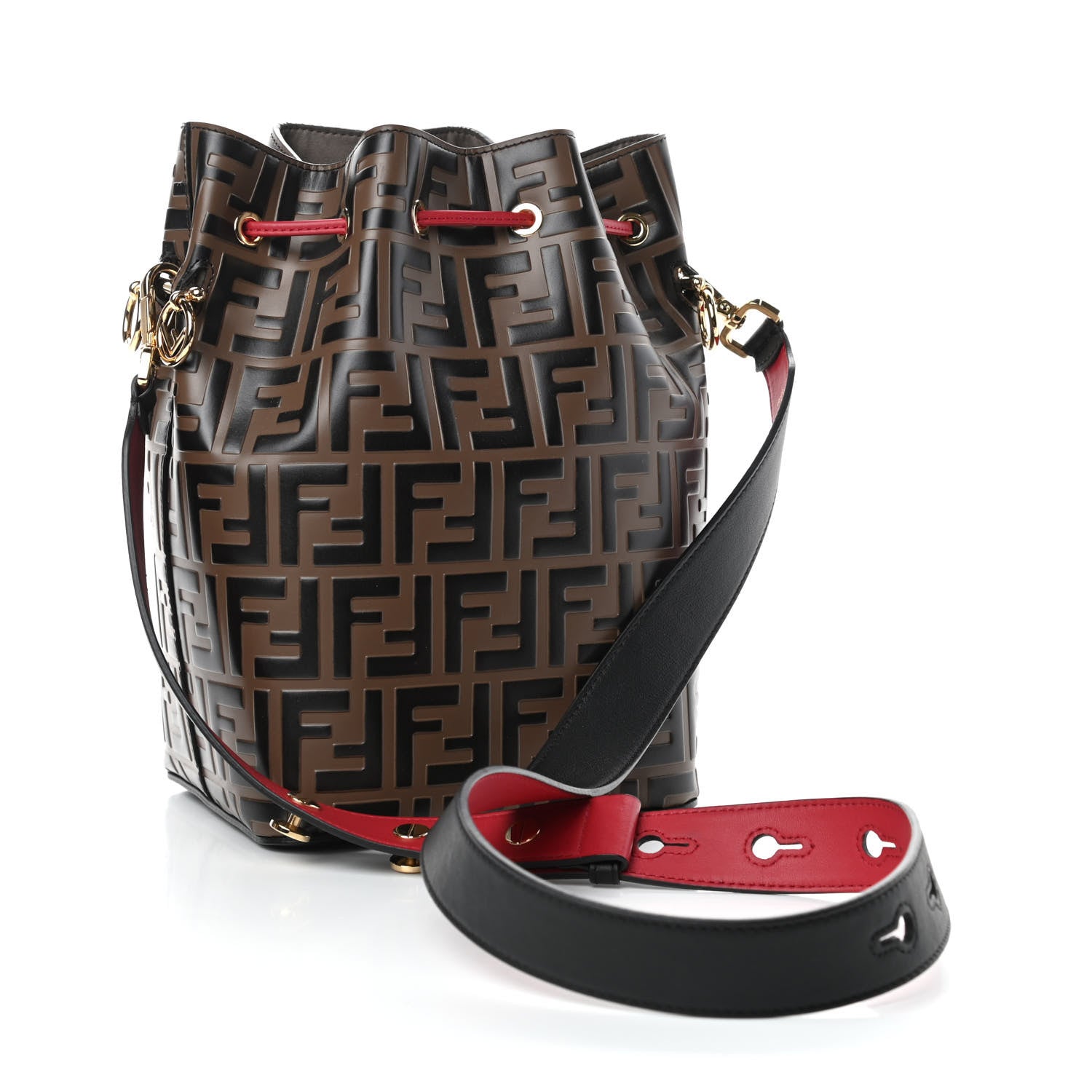 Fendi Vitello Grace F is Fendi Bi-Color FF 1974 Embossed Grande Mon Tresor Bucket Bag Maya Black Fragola 3 of 10