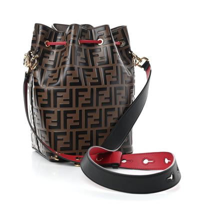 Fendi Vitello Grace F is Fendi Bi-Color FF 1974 Embossed Grande Mon Tresor Bucket Bag Maya Black Fragola 3 of 10