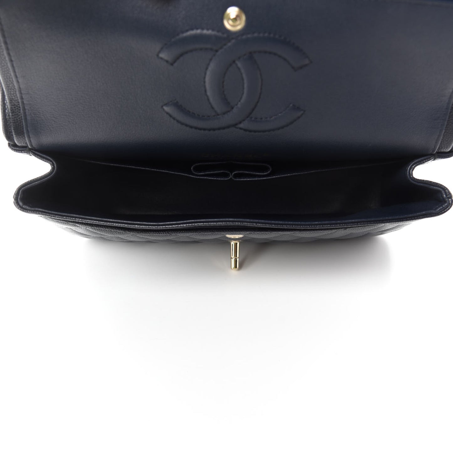Caviar Quilted Medium Double Flap Navy