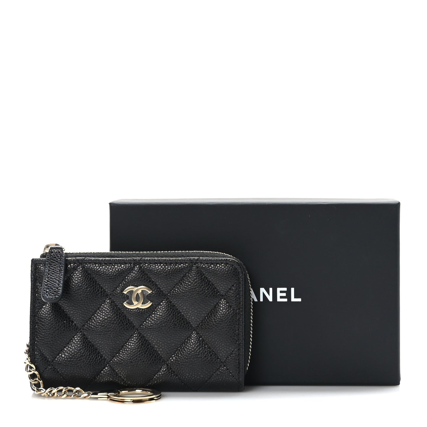 Caviar Quilted Zipped Key Holder Case Black