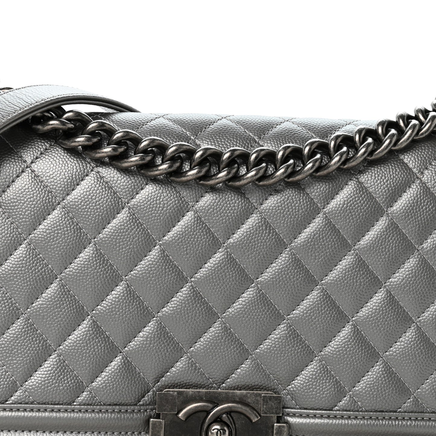 Metallic Caviar Quilted Medium Boy Flap Silver