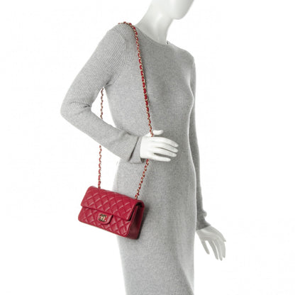Chanel Lambskin Quilted Mini Rectangular Flap Dark Pink 2 of 7