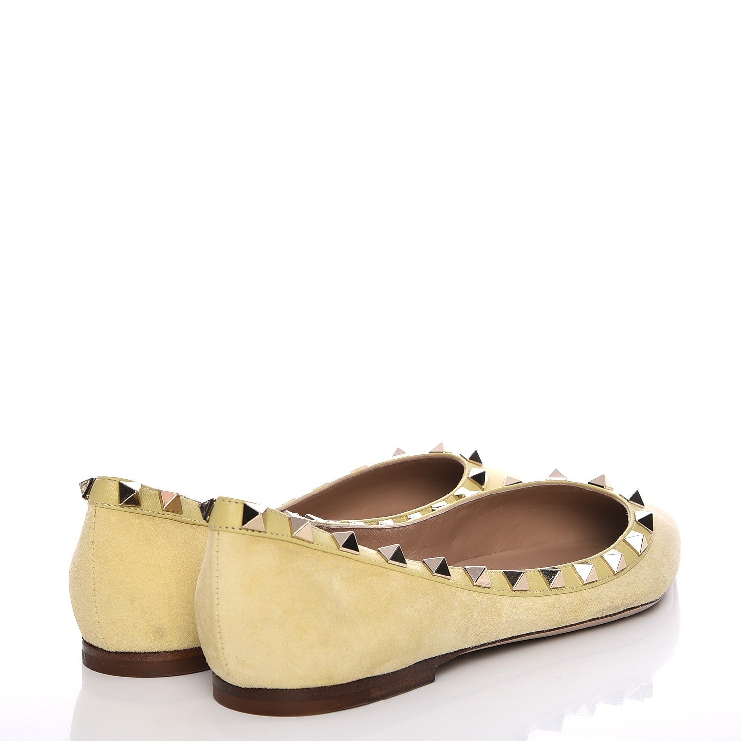 Valentino Garavani Suede Rockstud Ballerina Flats 37 Light Yellow 4 of 10
