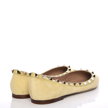 Valentino Garavani Suede Rockstud Ballerina Flats 37 Light Yellow 4 of 10
