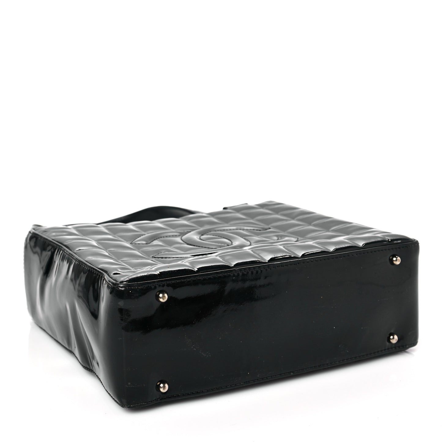 Patent Quilted CC Chocolate Bar Tote Black